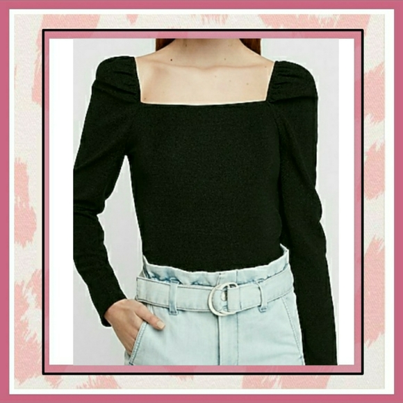 Express Tops - NWOT 🖤 Black Knit Puff-Sleeve Top • Size: S